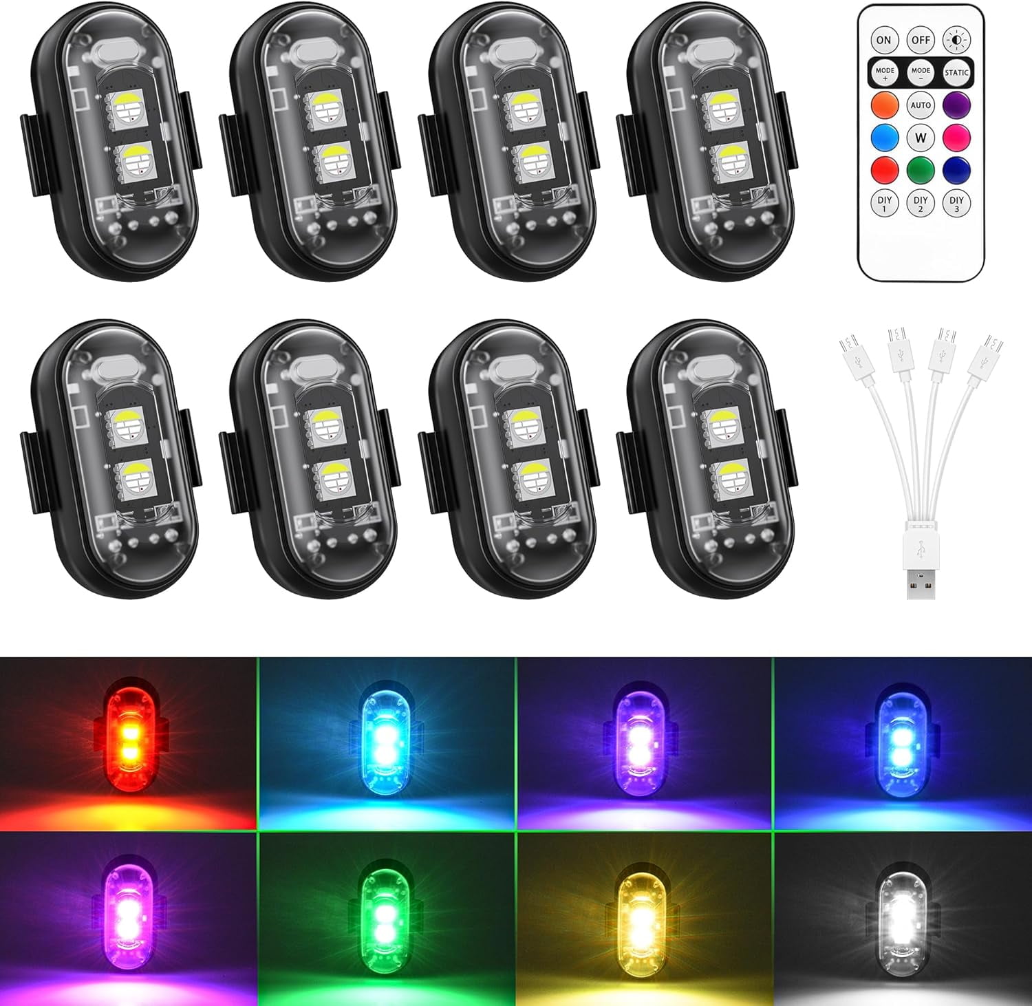 Aircraft Strobe Lights with Remote Control, 8 Colors 10 Flash Modes ...