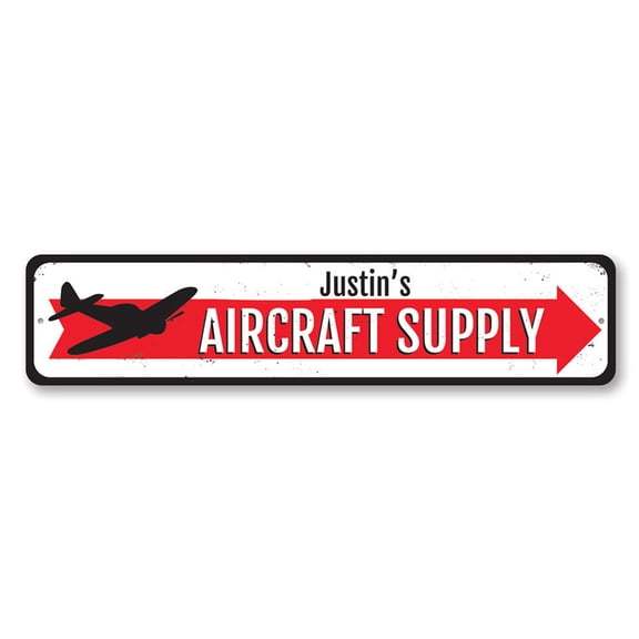 Aircraft Supply Sign, Directional Arrow Sign, Custom Aviation Pilot Name Sign, Airplane Aluminum Decor - 4x18 inches