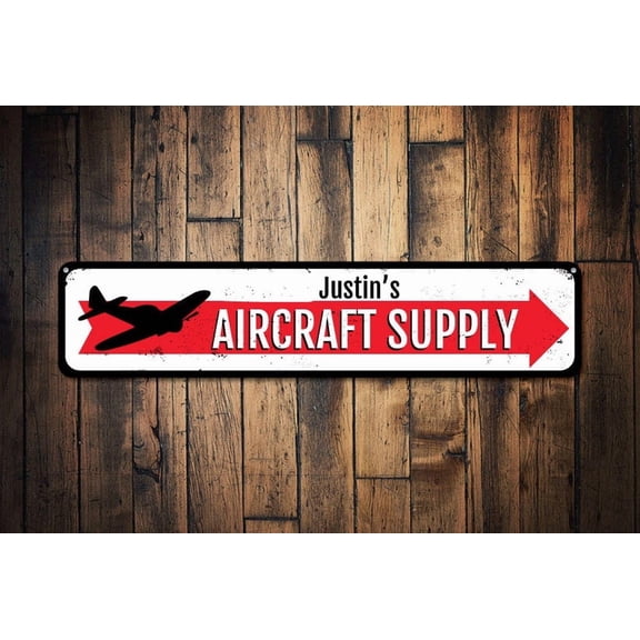 Aircraft Supply Sign Directional Arrow Sign Custom Aviation Pilot Name Sign Airplane Decor - Aircraft Sign - Size: 16 x 4 Inches