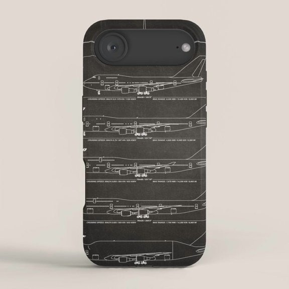 Aircraft Technical Blueprint Black Tough Case for Apple iPhone, Polycarbonate and TPU