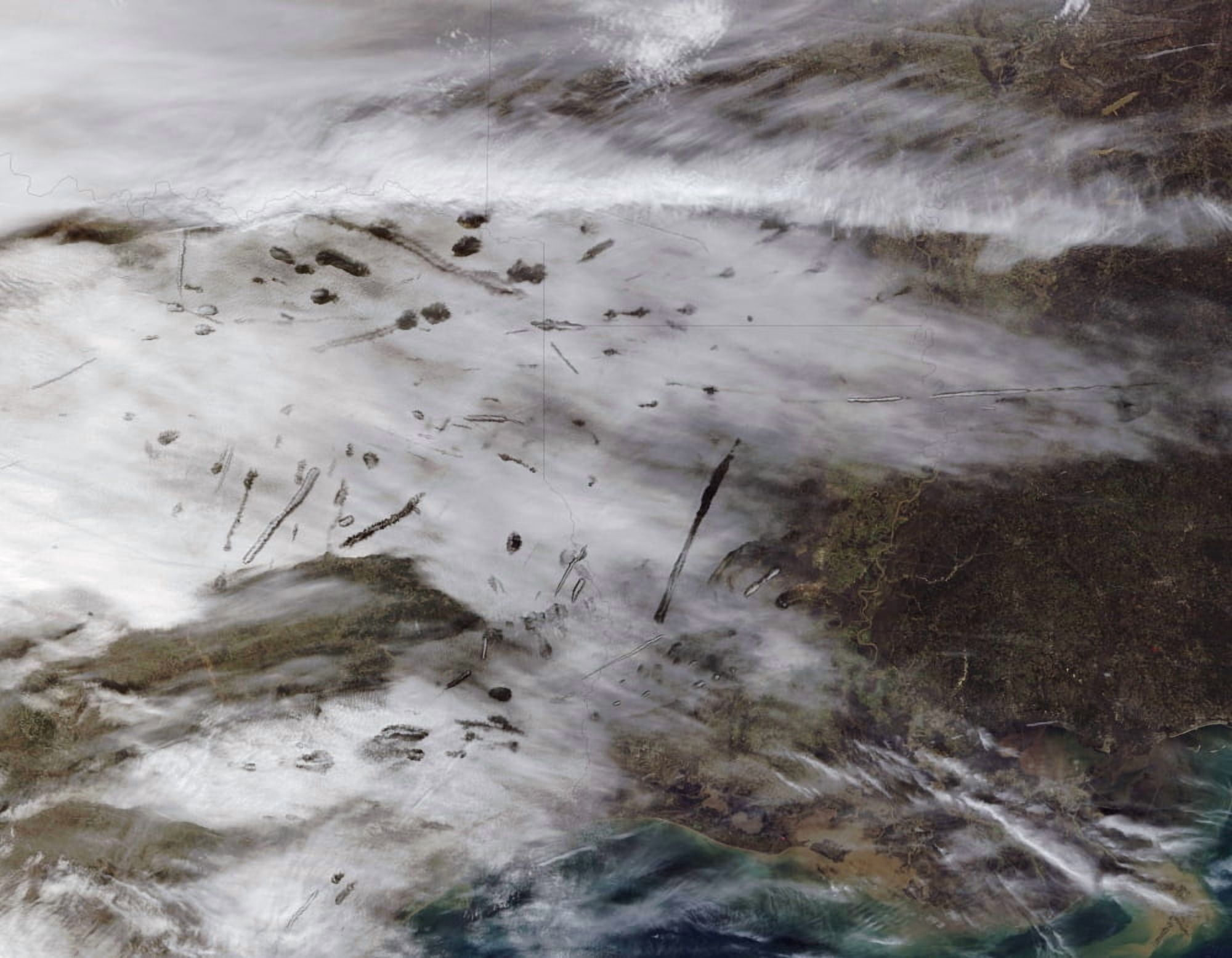 Aircraft dissipation trails over southern United States Canvas Art - Stocktrek Images (31 x 25)