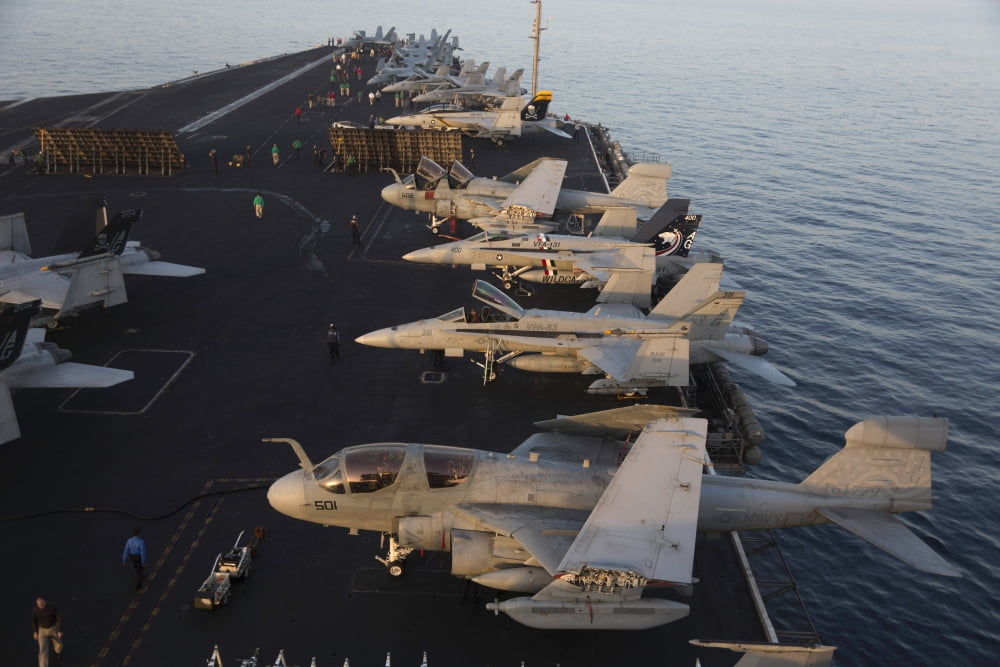 Aircraft parked on the flight deck of USS Dwight D Eisenhower Canvas Art - Gert KromhoutStocktrek Images (18 x 12)