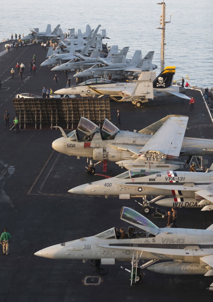 Aircraft parked on the flight deck of USS Dwight D Eisenhower Canvas Art - Gert KromhoutStocktrek Images (24 x 33)