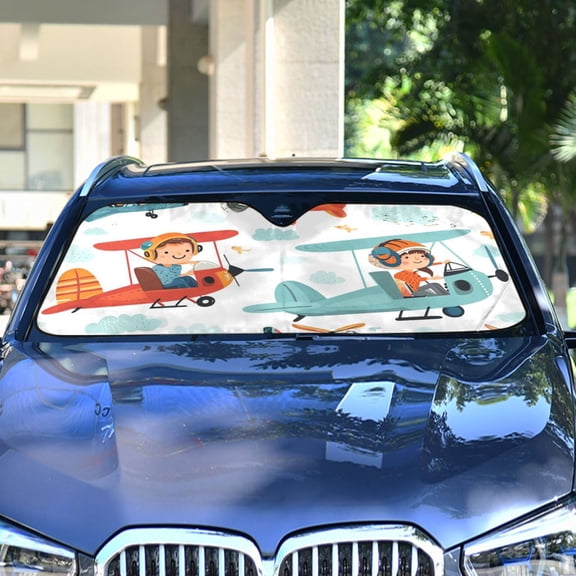 Aircrafts Children Bears Clouds Automotive Front Car Windshield Sun Shade Reflector Foldable for Front Fit for Cars Truck SUVs