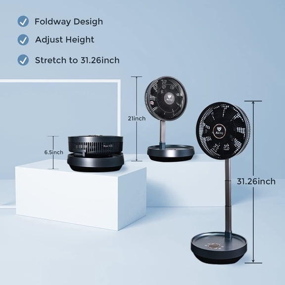 Airdog Portable 8000mah Lithium Battery Operated Fan with Remote Control, 12 Speed Settings, Timer, Touch Control Panel