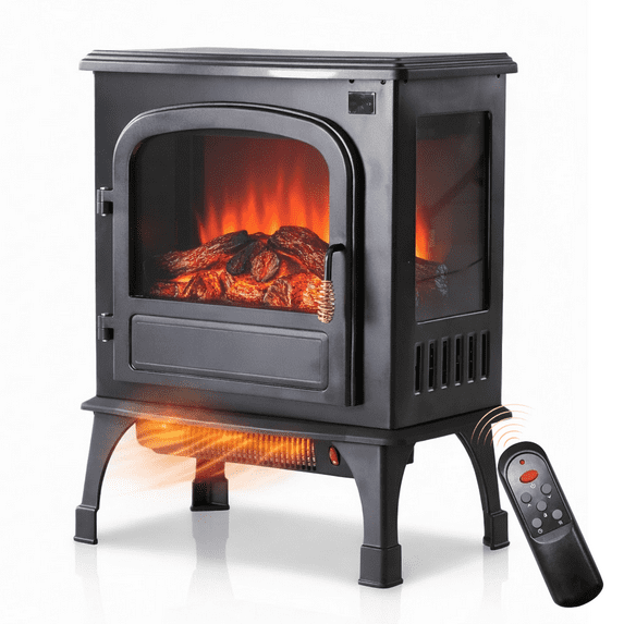 Airdown 26" Freestanding Fireplace Heater with 3D Flame Effect & Remote Control & 12H Timer & Overheat, Electric Fireplace for Bedroom Living Room, Single Door