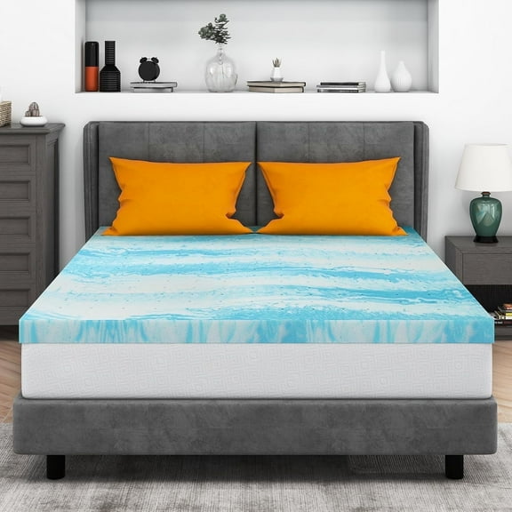 Airdown Mattress Topper – 2 inch King Gel Memory Foam Bed Pad for Cooling & Pressure Relief, Blue