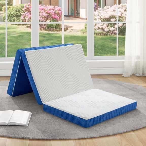 Airdown Tri-Fold Mattress, 4" Memory Foam Folding Bed, 75"×38" Twin for RV, Camping, Guest, Portable Floor Mat, CertiPUR-US Certified, Removable Cover