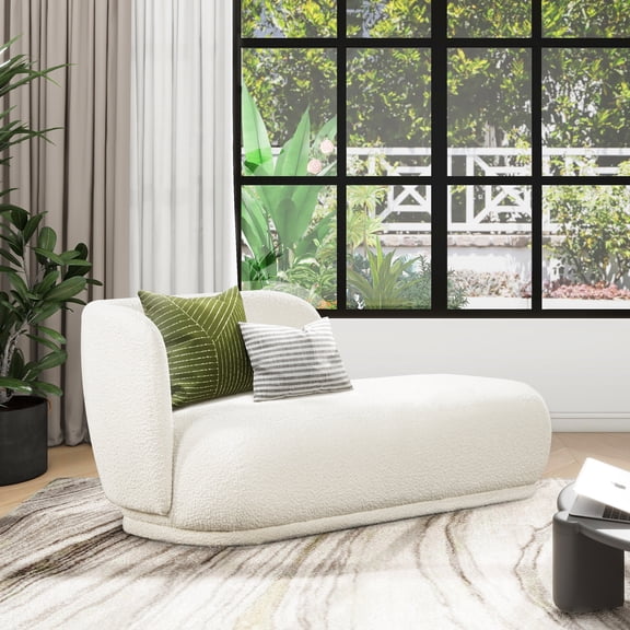 Aire 75" RAF Modern Rounded Chaise Lounge, Ivory White Boucle