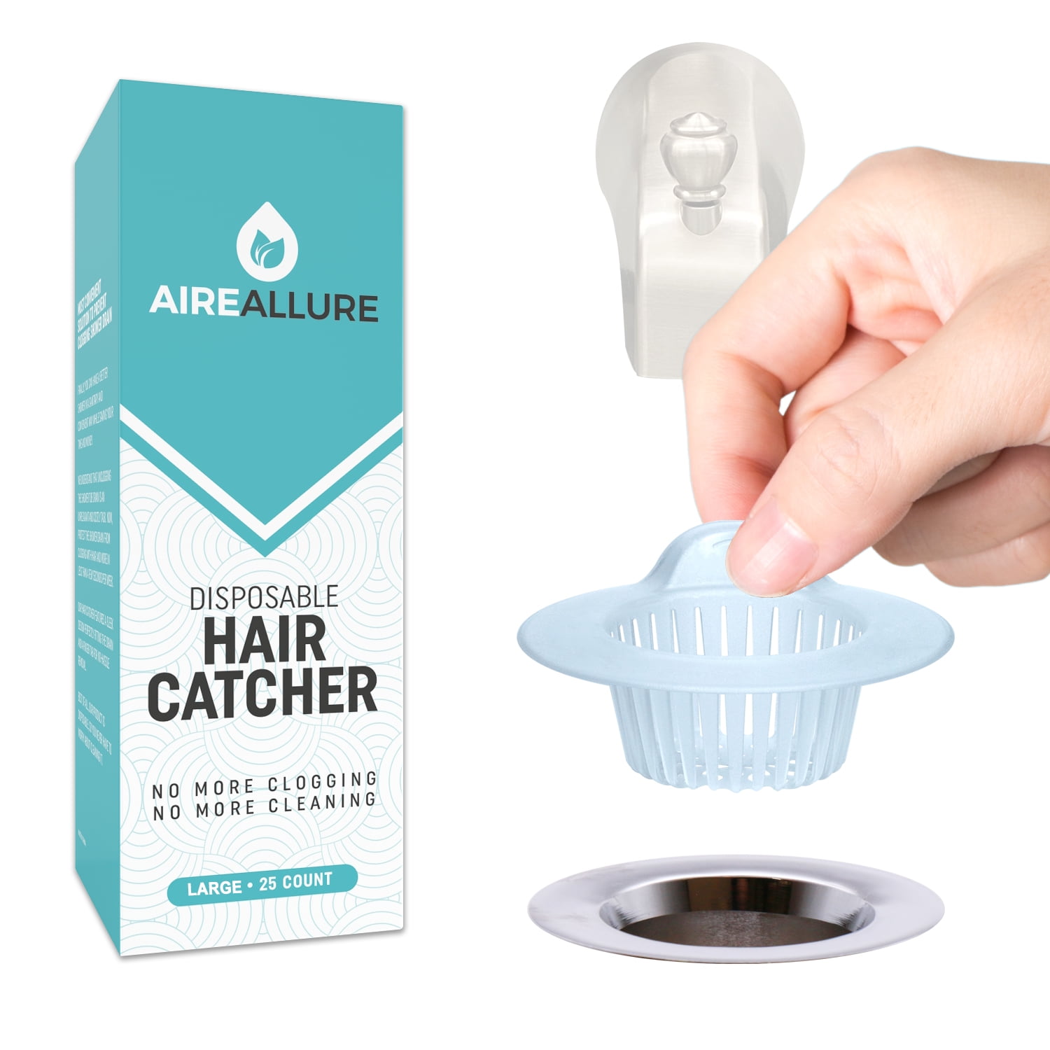 Aire Allure 25 Pack Shower Drain Hair Catcher + Snake Tool - Disposable Hair Strainers For Bathtub & Sink - View #9