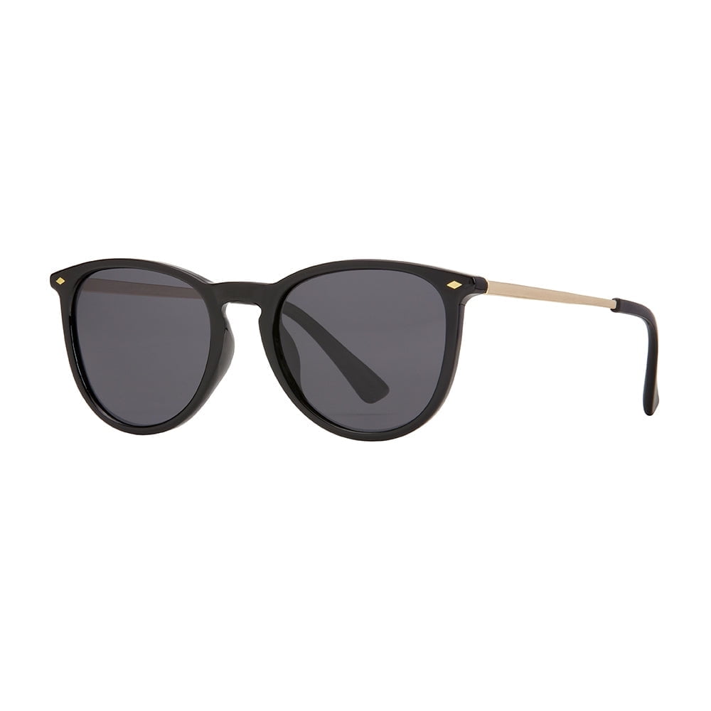 Aire Onyx/Gold Round Polarized Sunglasses, Recycled Plastic Frame ...