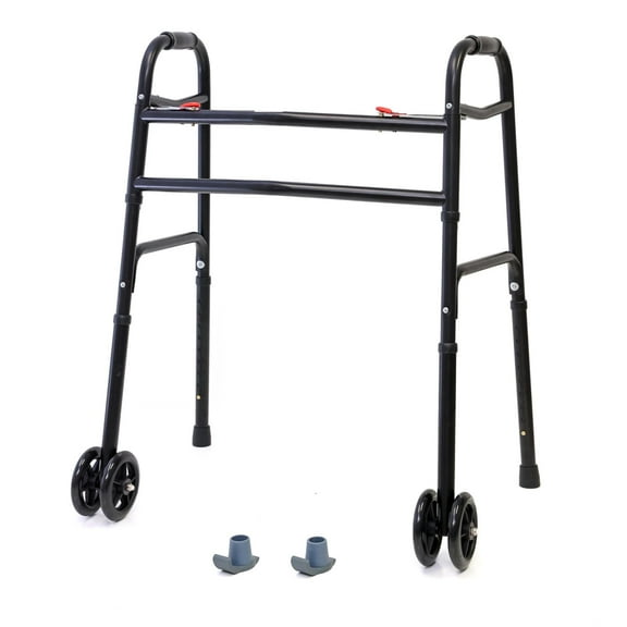 AireMed Bariatric Walker with 5" Wheels Folding Walker Skis Glides Included - Extra Wide 600 lb Capacity - Adjustable Height