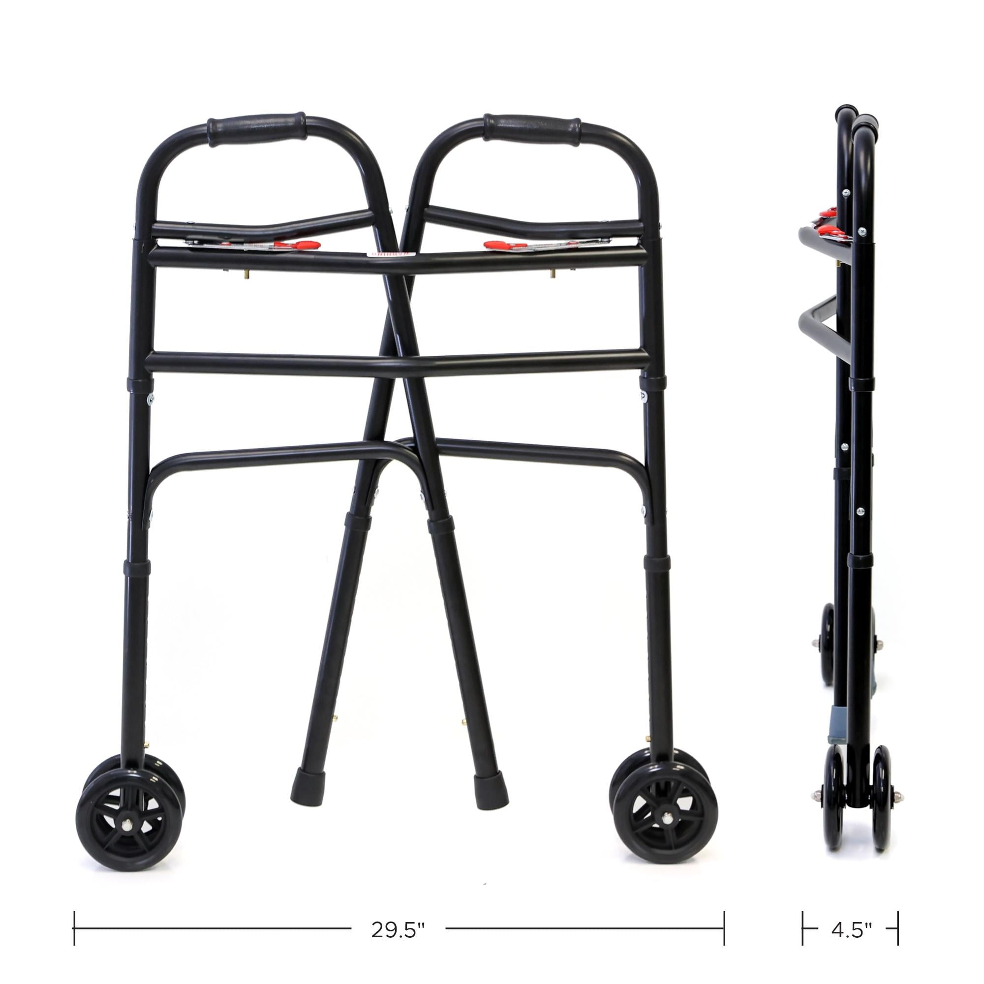 AireMed Bariatric Walker with 5" Wheels Folding Walker Skis Glides