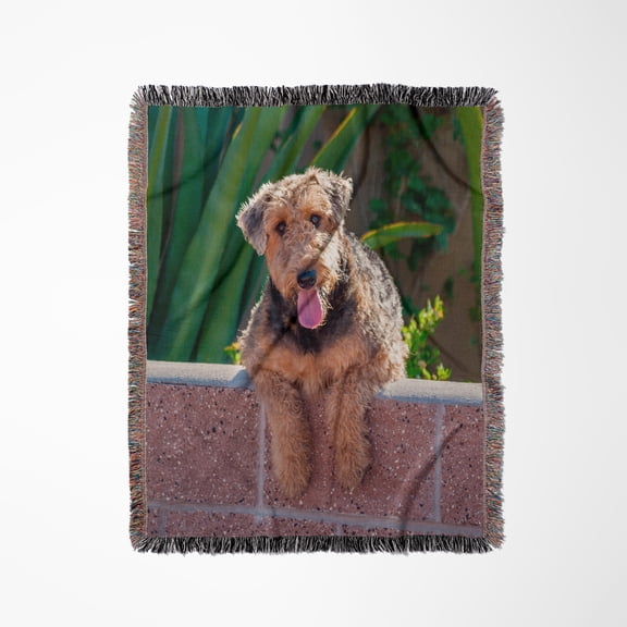 Airedale Coming Over A Wall, Woven Blanket