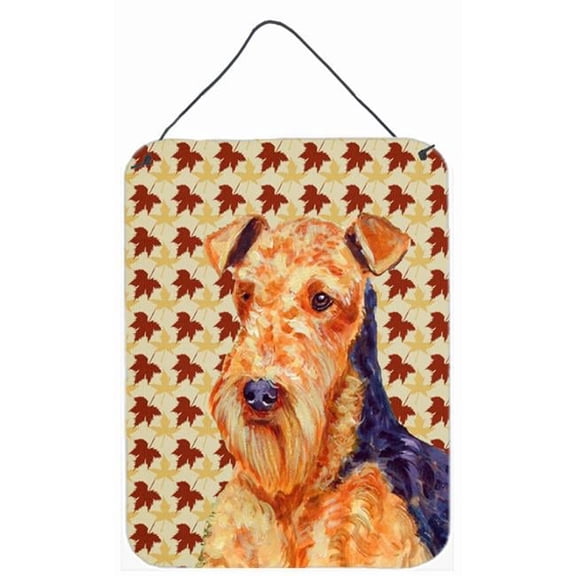 Airedale Fall Leaves Portrait Aluminium Metal Wall Or Door Hanging Prints - 12 x 16 in.