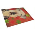 thumbnail image 1 of Airedale Red and Green Snowflakes Holiday Christmas Glass Cutting Board Large, 1 of 2