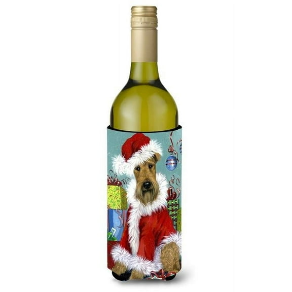 Airedale Santa Christmas Wine Bottle Hugger