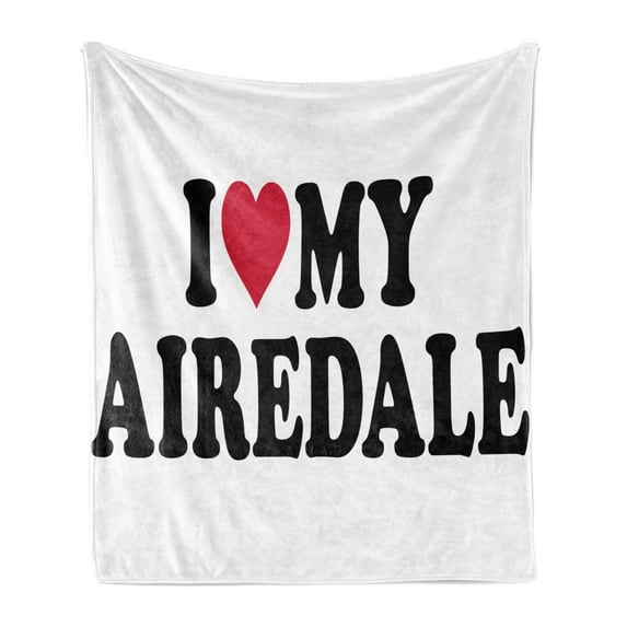 Airedale Soft Flannel Fleece Throw Blanket, I Love My Terrier Heart Dog Lover Breeds Type Illustration, Cozy Plush for Indoor and Outdoor Use, 60" x 80", Dark Pink Charcoal Grey, by Ambesonne