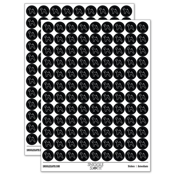 Airedale Terrier Bingley Waterside Dog Outline Round Sticker Set - Black - Matte Finish - 0.50" Size