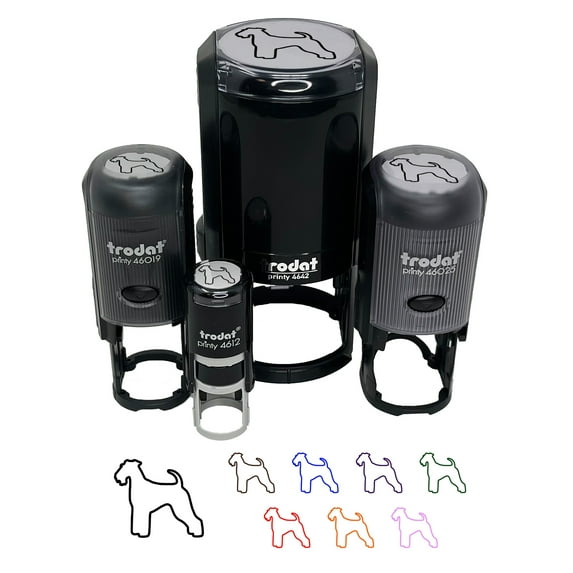 Airedale Terrier Bingley Waterside Dog Outline Self-Inking Rubber Stamp Ink Stamper - Fuchsia Ink - Small 3/4 Inch