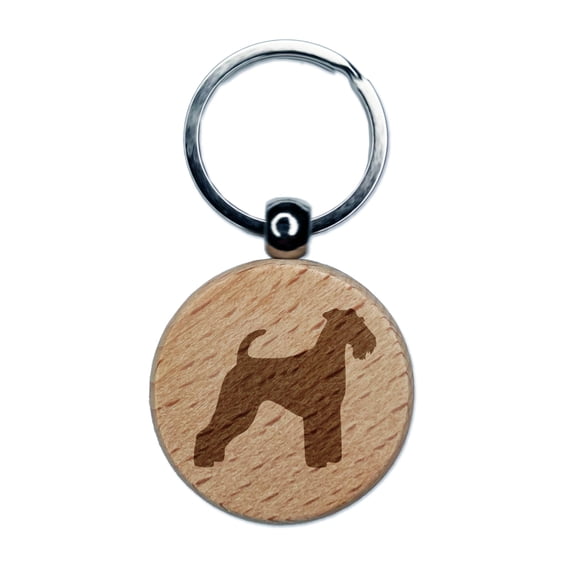 Airedale Terrier Bingley Waterside Dog Solid Round Keychain Charm Tag - Engraved Wood