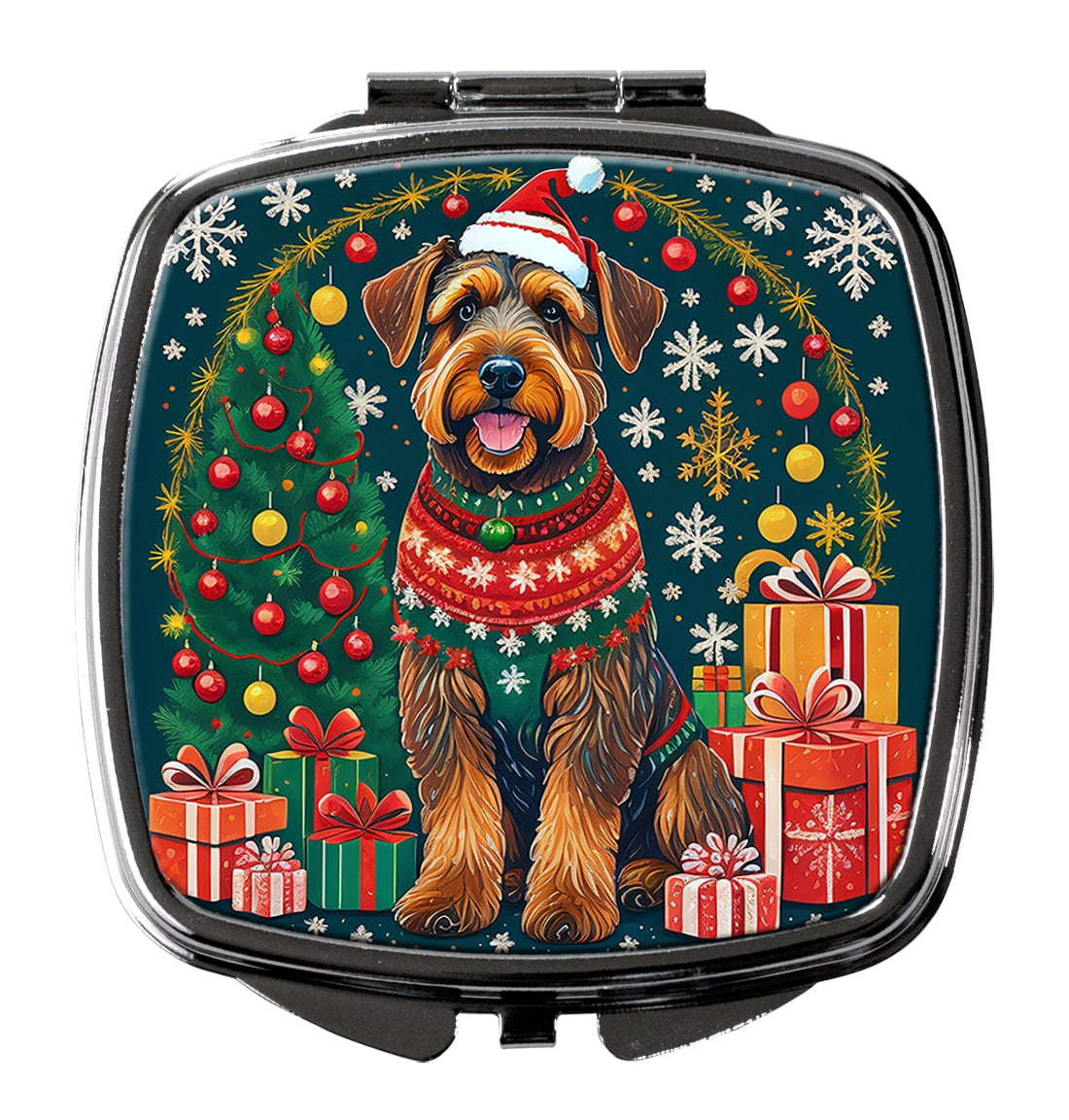 Airedale Terrier Christmas Compact Mirror 2.75 in x 3 in