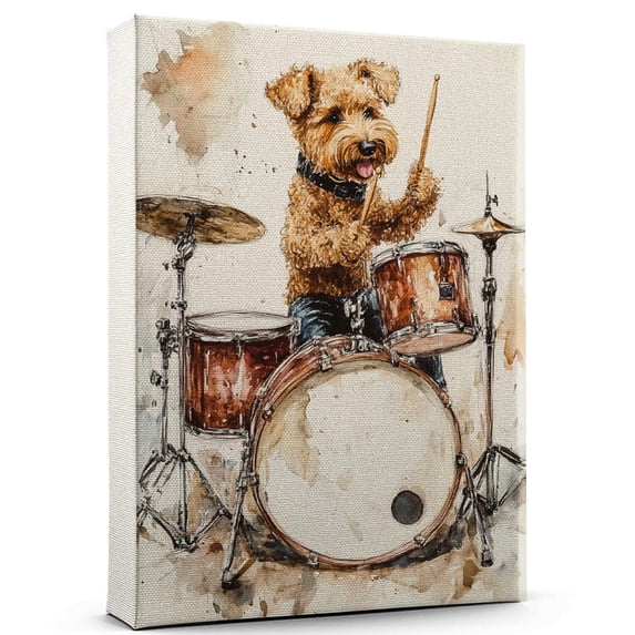Airedale Terrier Dog Canvas Drum Kit Stretched Canvas Size 8x12 – Funny Airedale Terrier Dog Canvas Wall Decor, Funny Dog Wall Art for Drum Kit Room