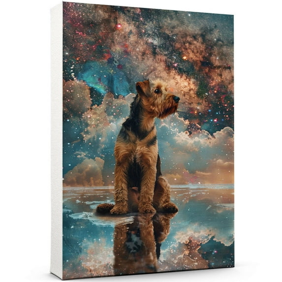 Airedale Terrier Dog Lying in The Snow Canvas Print Wall Art Famous Painting for Kids Nursery Bedroom Living Room Office Home