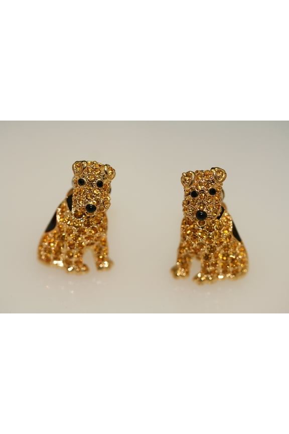 Rhinestone Airedale Terrier Dog Clip-On Earrings