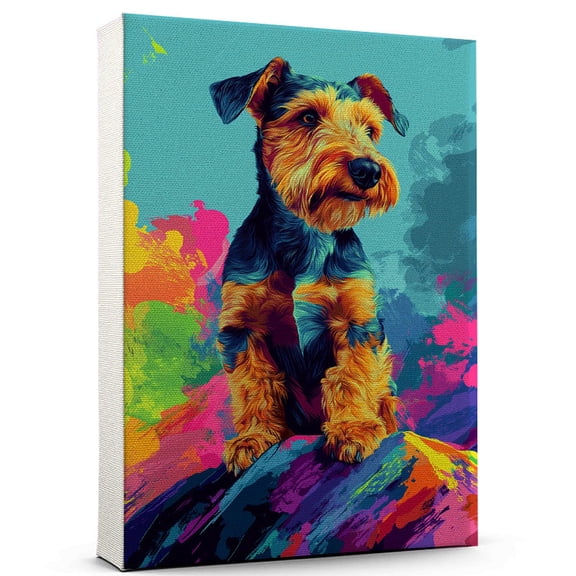 Airedale Terrier Dog Playing Climbing Canvas Canvas – Vintage Style Airedale Terrier Dog Art for Climbing Fans, Great Gift for Dog Owners