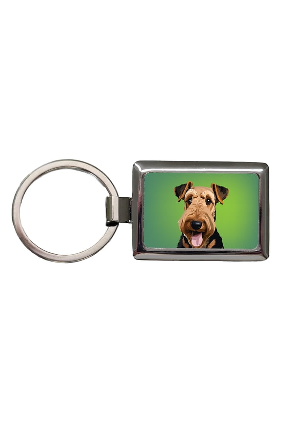 Airedale Terrier Dog Portrait Metal Rectangle Keychain
