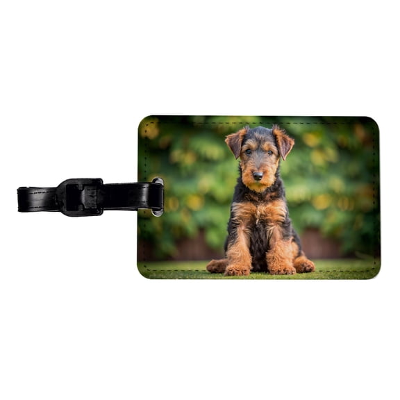 Airedale Terrier Dog Puppy Photo Faux Leather Travel Luggage Tag
