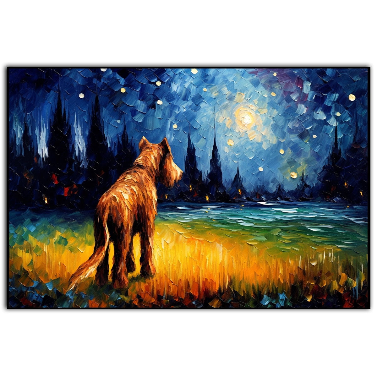 Airedale Terrier Dog Watercolor Starry Night Van Gogh Painting Kits, Painting Watercolor Canvas, Canvas Suitable for Room Decor Cafe Decor Or Gift for Friends