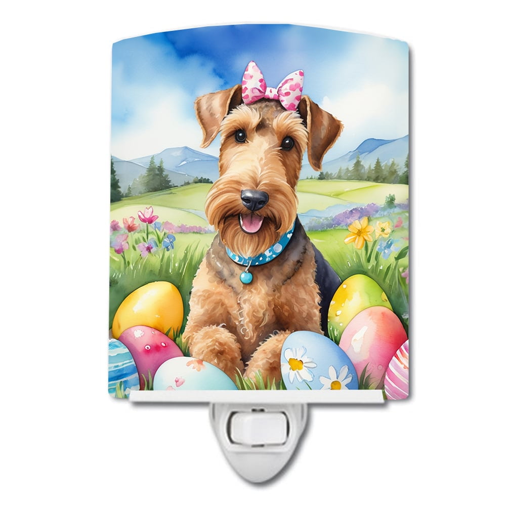 Airedale Terrier Easter Egg Hunt Ceramic Night Light 4 in x 6 in