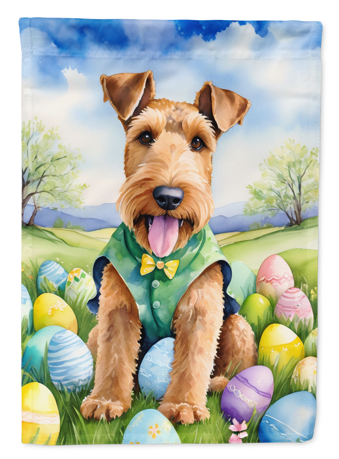 Airedale Terrier Easter Egg Hunt House Flag 28 in x 40 in
