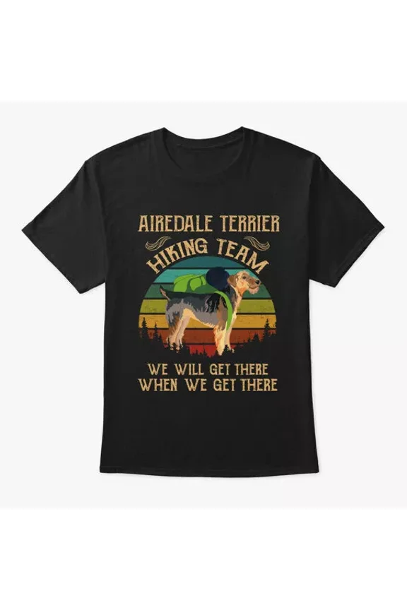 Airedale Terrier Hiking Team Dog Tee T-Shirt Made in the USA Size S to 5XL