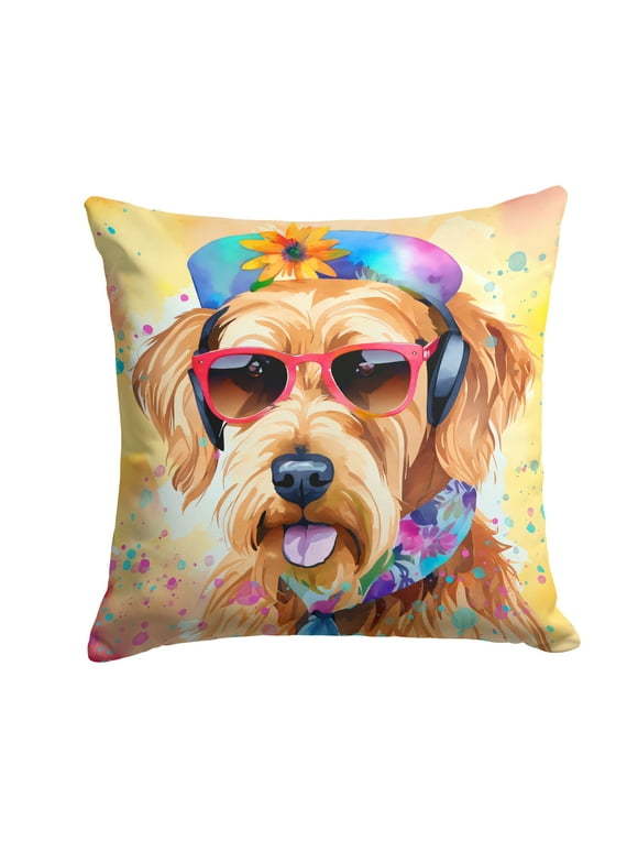 Airedale Terrier Hippie Dawg Fabric Decorative Pillow 18 in x 18 in