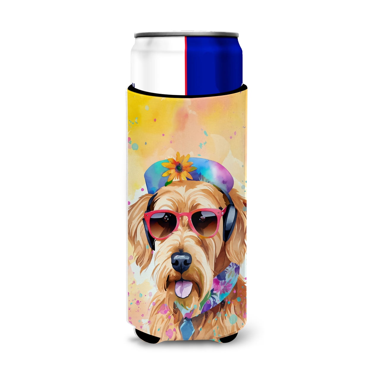 Airedale Terrier Hippie Dawg Hugger for Ultra Slim Cans 4 in x 6.5 in