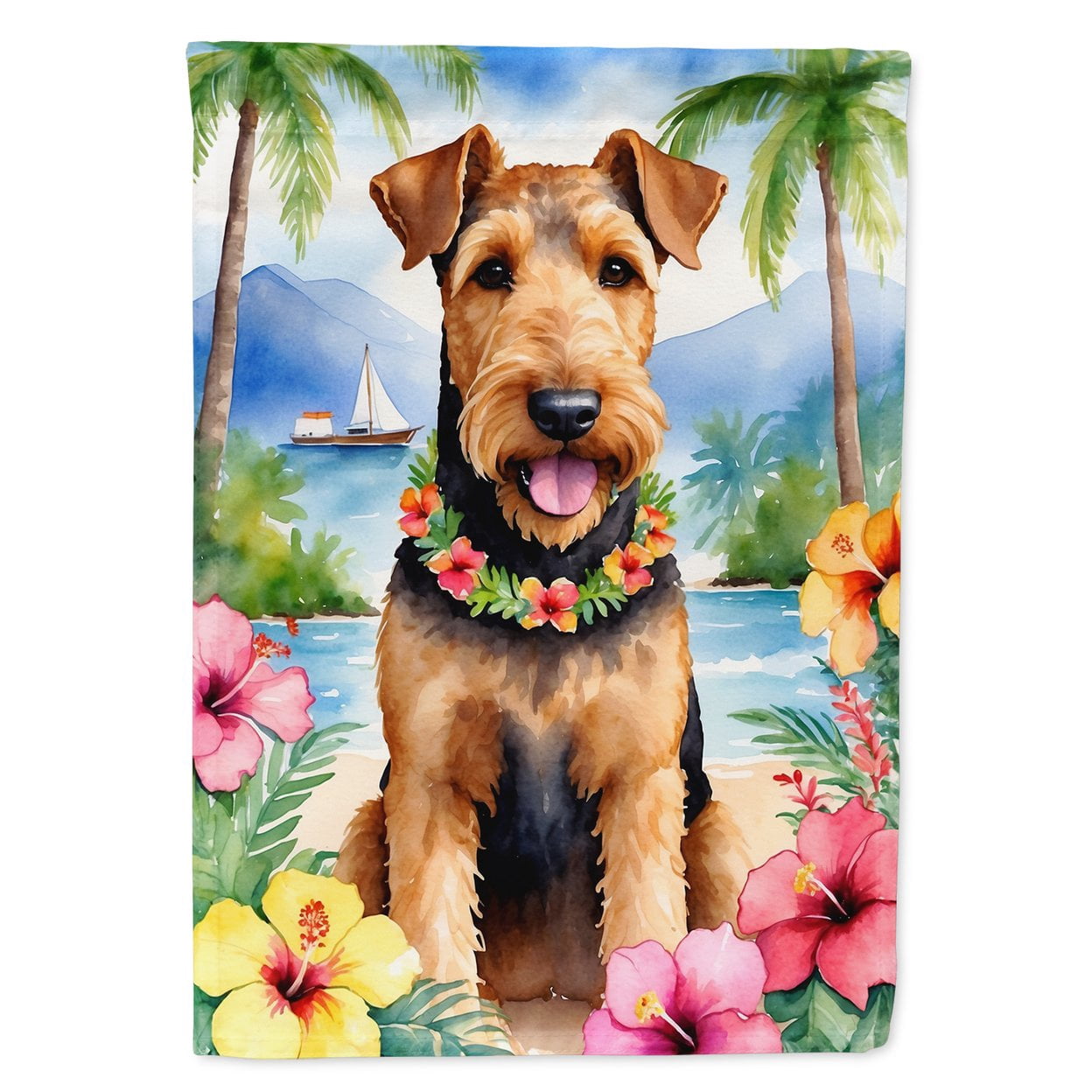 Airedale Terrier Luau Garden Flag 11.25 in x 15.5 in