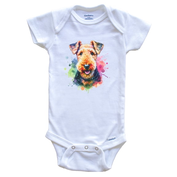 Airedale Terrier Rainbow Watercolor Portrait Dog Lover Baby Bodysuit - Airedale Baby Gift