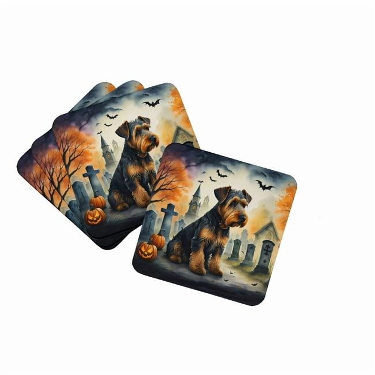 Airedale Terrier Spooky Halloween Foam Coaster Set of 4 3.5 in x 3.5 in