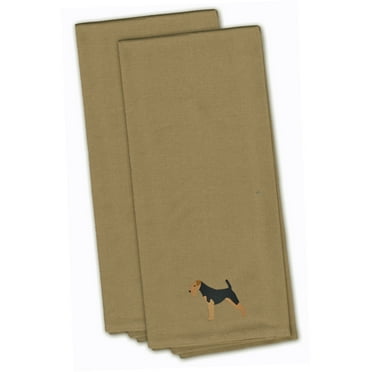 Airedale Terrier Tan Embroidered Towel Set of 2