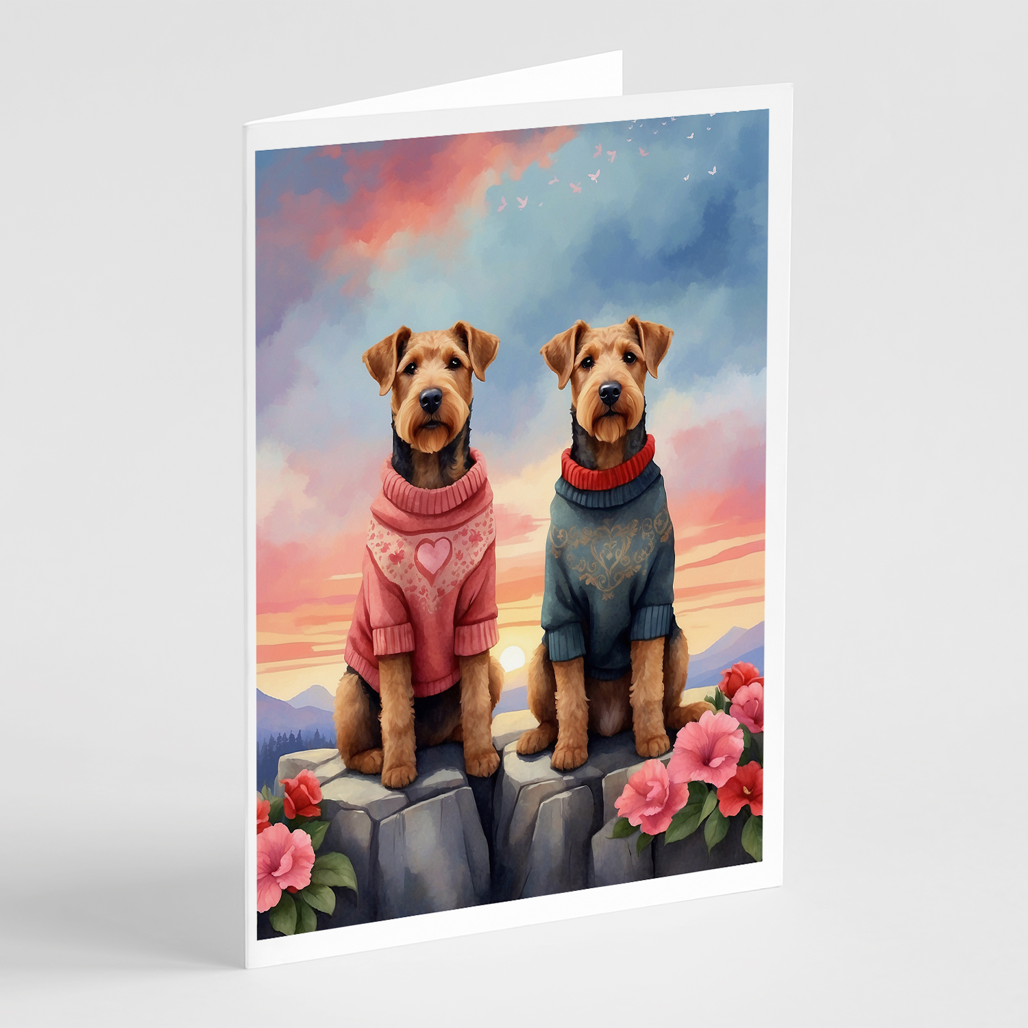 Airedale Terrier Two Hearts Greeting Cards Pack of 8 7 in x 5 in