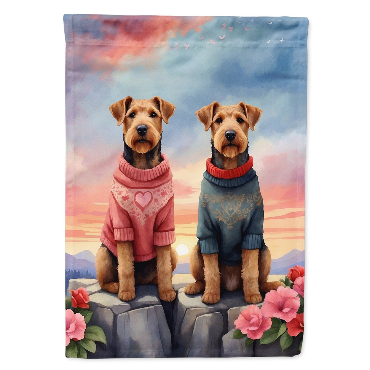 Airedale Terrier Two Hearts House Flag 28 in x 40 in