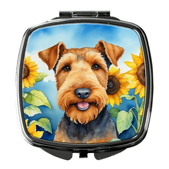 Airedale Terrier in Sunflowers Compact Mirror 2.75 in x 3 in