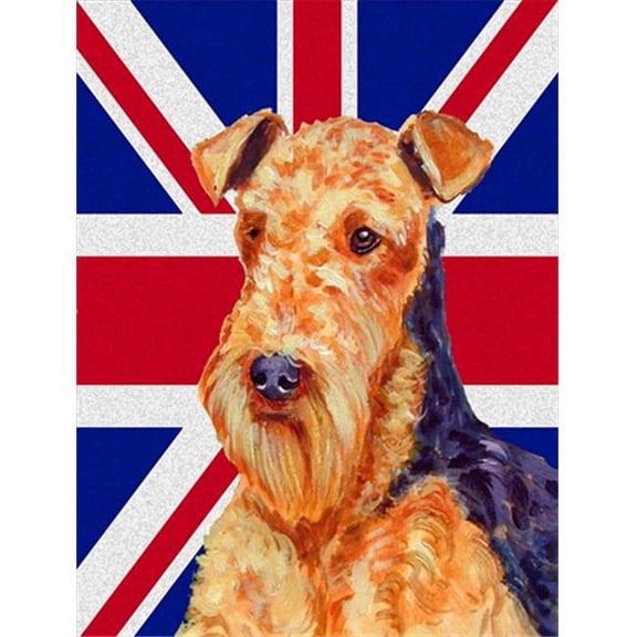 Airedale With English Union Jack British Flag Flag Canvas House Size