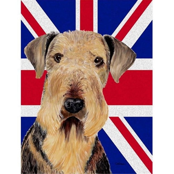 Airedale With English Union Jack British Flag Flag Canvas House Size