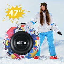 Airefina 47" Snow Tubes, Heavy Duty Inflatable Snow Sleds with 2 Nylon Handles for Kids and Adults Outdoor Sledding