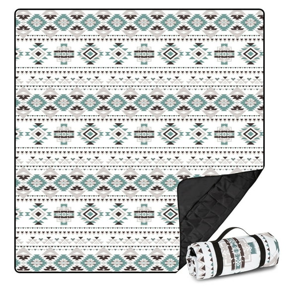 Airensky Extra Large Picnic Blanket(79 "x 83"), 3-Layer Thickening Waterproof Camping Blanket, Sandproof Picnic Blanket for Beach, Machine Washable, Wear-Resistant, Soft and Comfortable (Boho Gray)