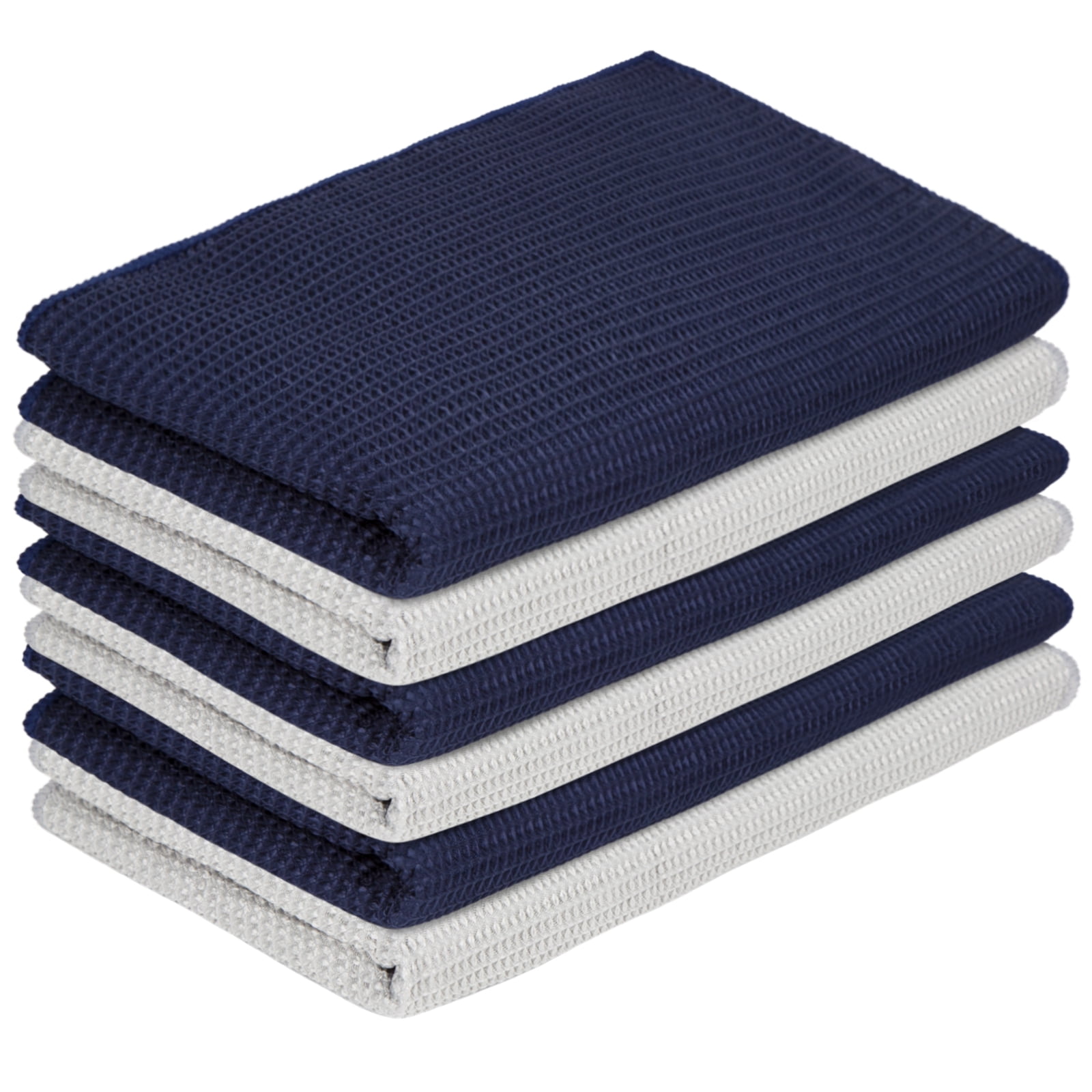 Airensky Kitchen Towels, 6-Pack Waffle Weave Dish Towels Set, Quick Drying and Low lint Cleaning Cloths for Kitchen,15x25 Inches,3 Navy, 3 Gray